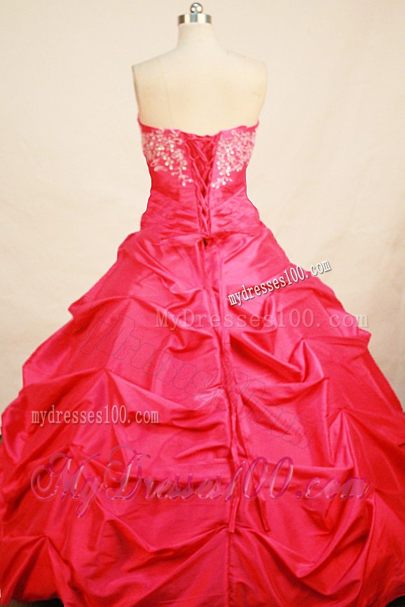 Red Puffy Pick Ups Dresses with Pretty Appliques for Quinceanera